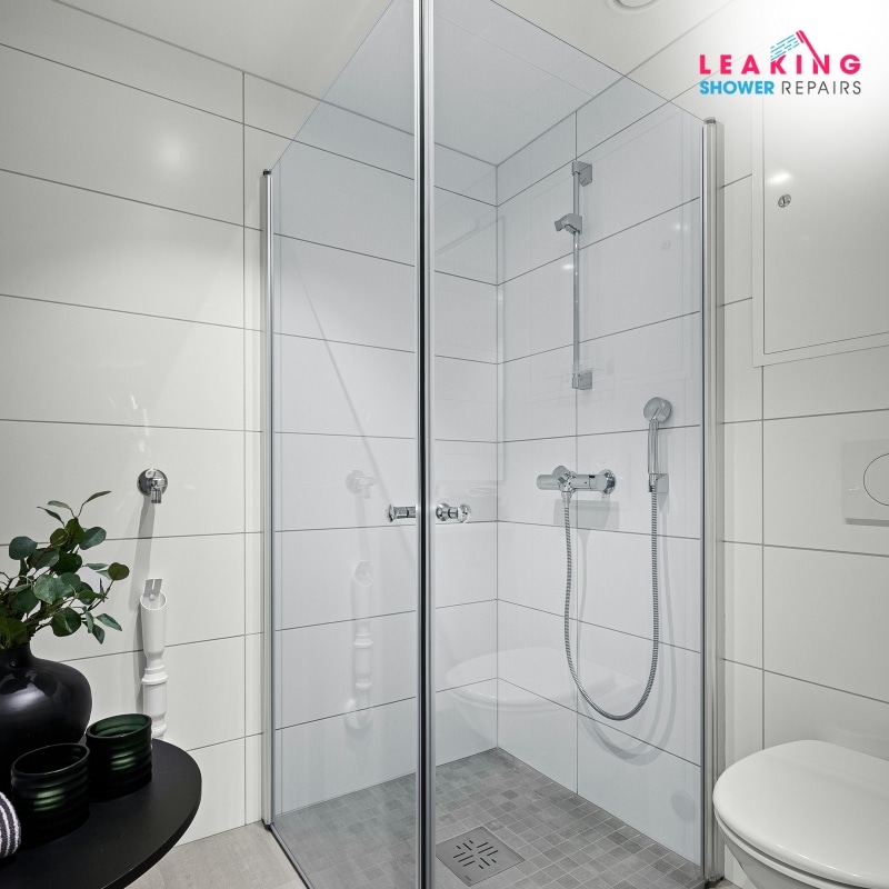 Image shows expert shower leak detection services using thermal imaging and moisture detection technology.